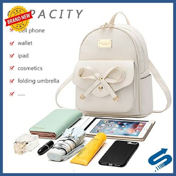 Mini PU Leather Backpack with Bowknot, Adjustable Straps, Multi-Pocket Design main image 4